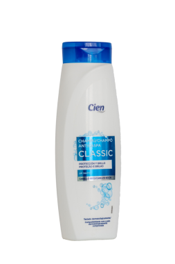 Saç bakımı için klasik kepek önleyici şampuan şişesi.