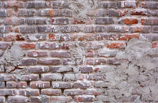 Parede Tijolo Com Cimento Durante Renovação Fundo Forma Uma Parede — Fotografia de Stock