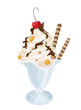 bir fincan çikolata, fındık ve bir kiraz ile dondurma