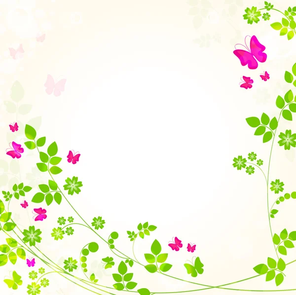 Bright background with leaves and butterflies — Stock Vector