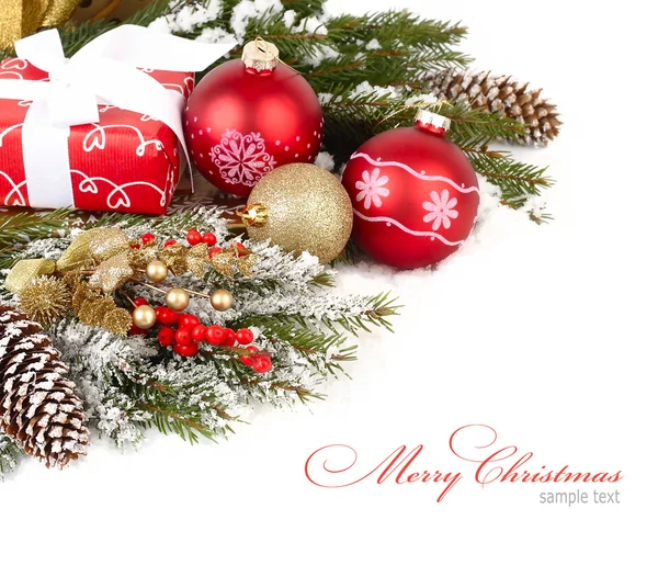 Christmas background with red and golden Christmas balls. — Stock Photo, Image