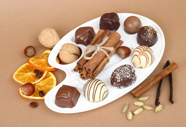 Chocolade op een witte achtergrond. — Stockfoto