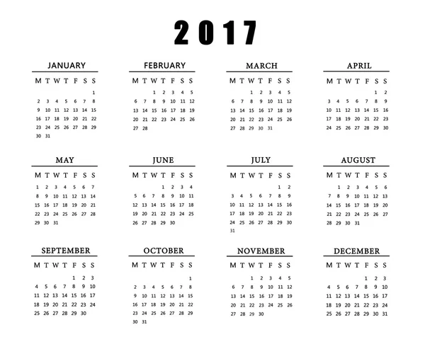 Calendario 2017 su sfondo bianco . — Foto Stock