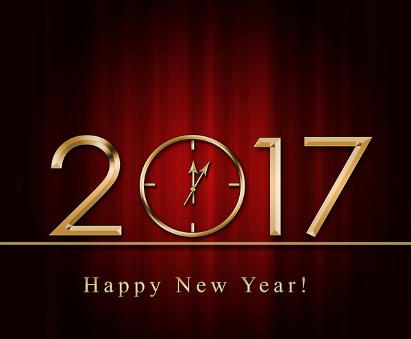 Happy New 2017  Year with gold clock