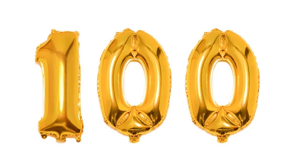 Number 100 Golden Balloons Isolated White Background — Stock Photo, Image