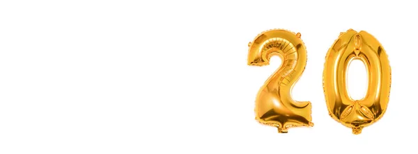 Golden Number Twenty Made Inflatable Balloon Isolated White Background Banner — Stock Photo, Image