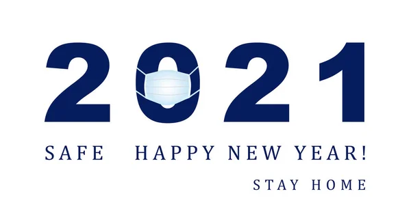 Happy New Year 2021. 2021 with a protective face mask. Christmas, new year\'s day during pandemic coronavirus, COVID Holiday, Pandemic Holiday