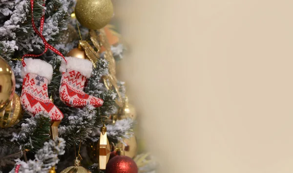 Lose Kerstlaarzen Voor Kerstman Kerstboom Kopieer Ruimte Voor Tekst — Stockfoto