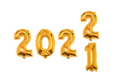 2022 geri sayım zamanlayıcısı beyaz arkaplanda izole edildi. Folil Golden Christmas 2022 balonları numaralar şeklinde. Mutlu yıllar 2022.