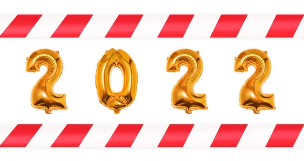 2022 Guld Ballonger Med Röda Och Vita Varningsband Vit Bakgrund — Stockfoto