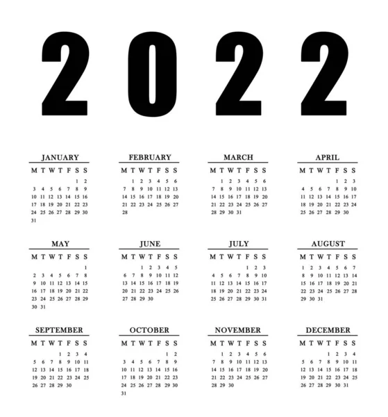 2022年白底日历12个月2022年日历 — 图库照片