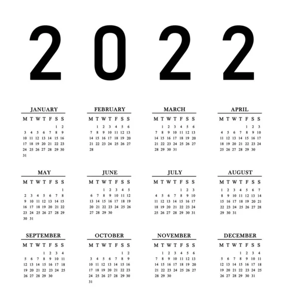 Kalender För 2022 Vit Bakgrund Månader Årligen Kalender Som Fastställs — Stockfoto