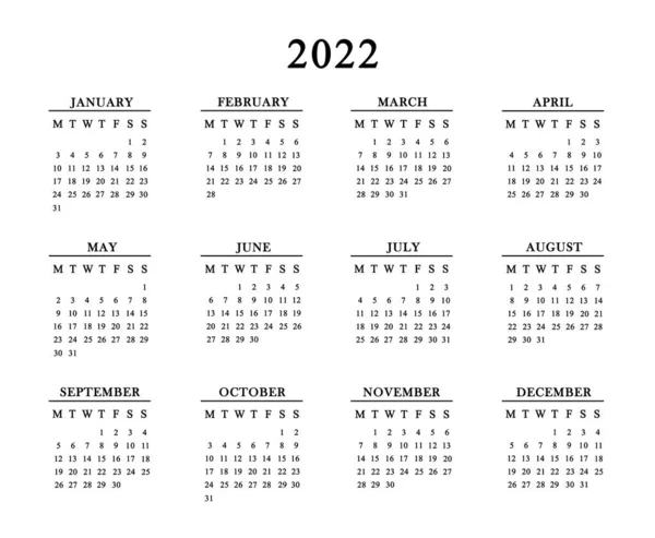 Kalender Voor 2022 Witte Achtergrond Maanden Jaarkalender Vastgesteld 2022 — Stockfoto