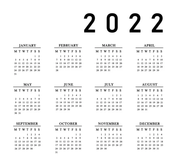 Calendar Pentru 2022 Fundal Alb Calendar Anual Luni Stabilit 2022 — Fotografie, imagine de stoc