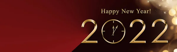 Christmas Illustration 2022 Happy New Year Gold Clock Англійською Фестивальне — стокове фото