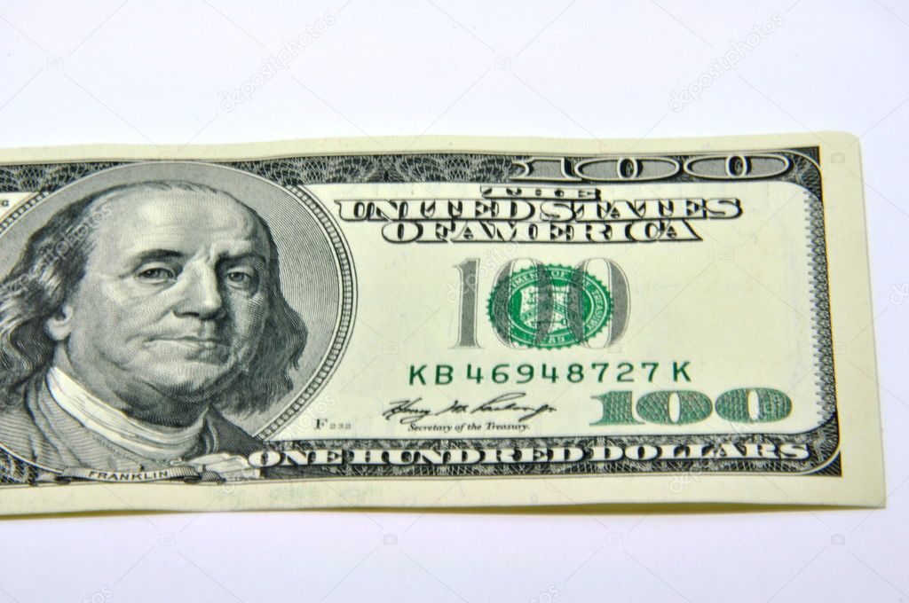 American 100 U.S. dollars on a white background