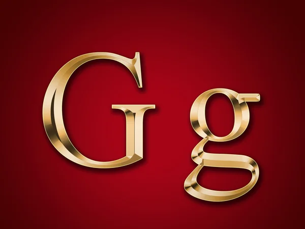 Goldbuchstabe "g" auf rotem Hintergrund — Stockfoto