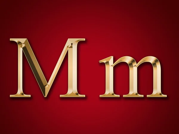 Gold letter "M" on a red background — Stock Photo, Image