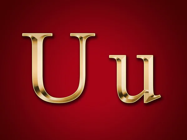 Goldbuchstabe "u" auf rotem Hintergrund — Stockfoto