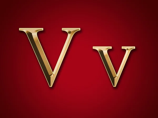 Gold bokstaven "V" på en röd bakgrund — Stockfoto