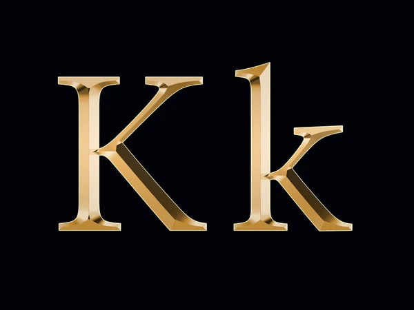 Goldbuchstabe "k" auf schwarzem Hintergrund — Stockfoto