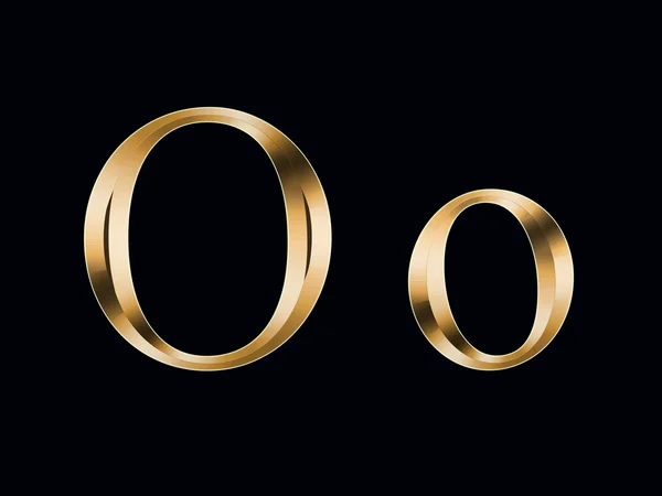 Goldbuchstabe "o" auf schwarzem Hintergrund — Stockfoto