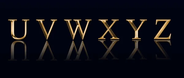 Golden alphabet from " U" to "Z" on a black background — Stock Photo, Image