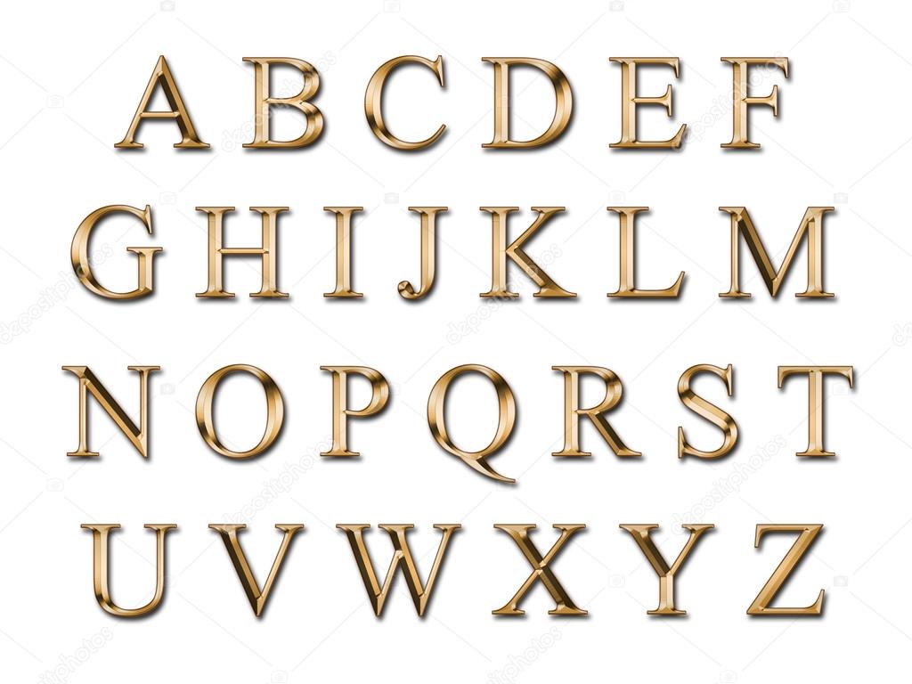 Golden alphabet on a white background