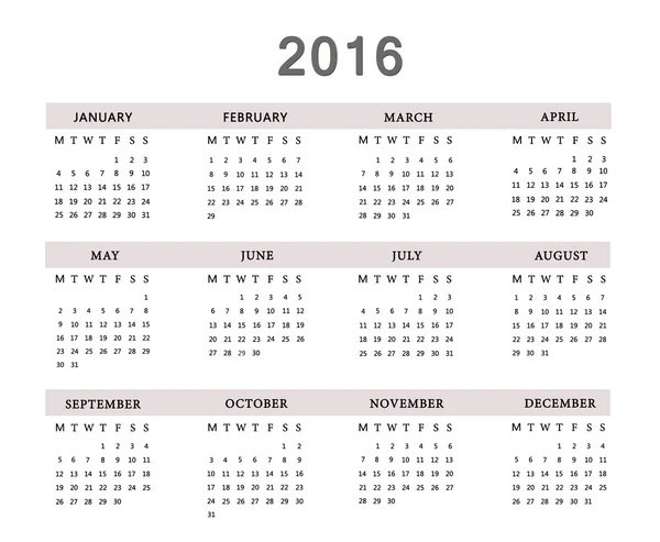 Calendario 2016 su sfondo bianco . — Foto Stock