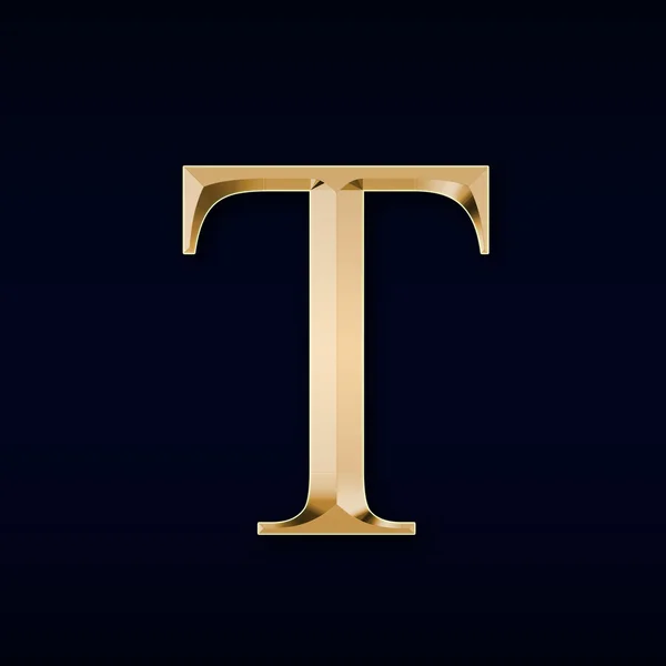 Gold letter "T" on a black  background — Stock Photo, Image