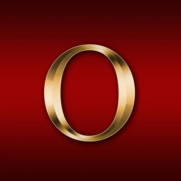 Carta dourada "O" em um fundo vermelho — Fotografia de Stock