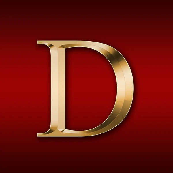 Carta dourada "D" em um fundo vermelho — Fotografia de Stock