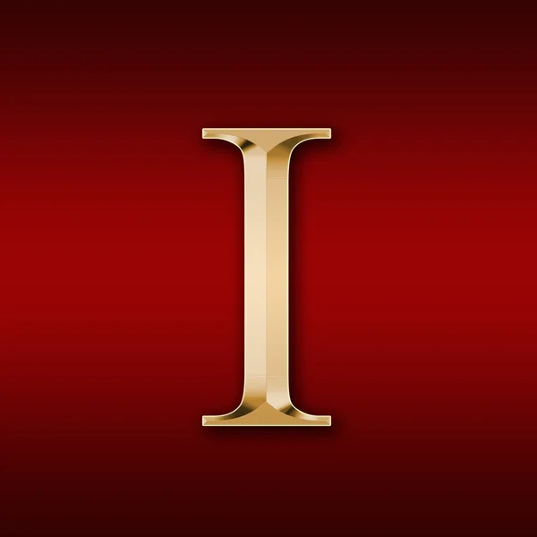 Gold letter "I" on a red background — Stock Photo, Image