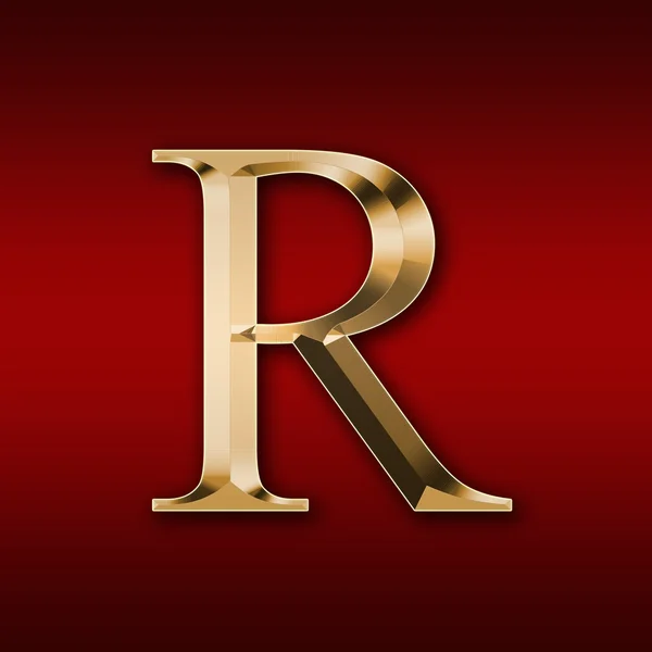 Lettre dorée "R" sur fond rouge — Photo