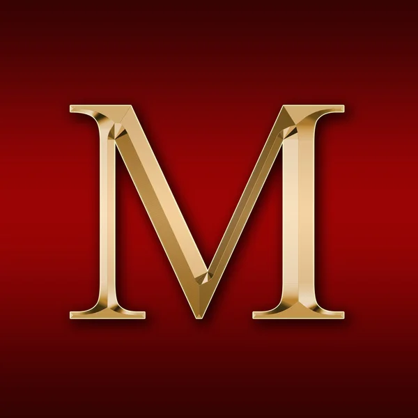 Lettre dorée "M" sur fond rouge — Photo