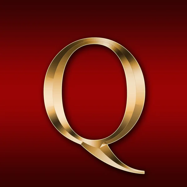 Lettera d'oro "Q" su sfondo rosso — Foto Stock