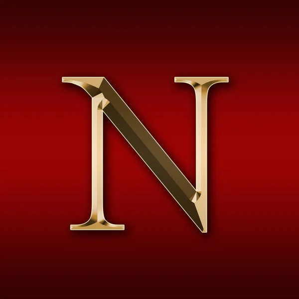 Gold letter "N" on a red background — Stock Photo, Image