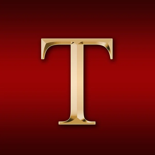 Gold letter "T" on a red background — Stock Photo, Image