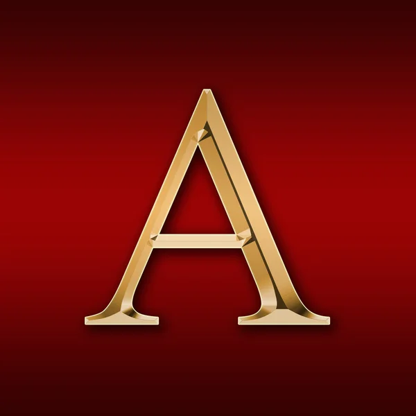 Lettera "A" in oro su sfondo rosso — Foto Stock