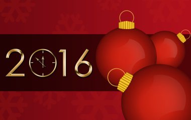 2016 arka plan Noel topları ve altın bir saat