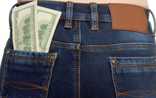 Dollars in a jeans pocket, closeup — Stock Photo, Image