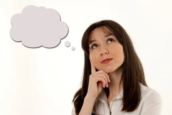 Thinking woman. Isolated on white background. Stock Picture