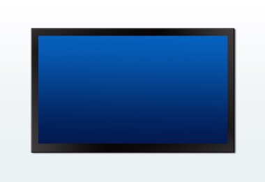 Mavi bir duvarda asılı Lcd tv ekran