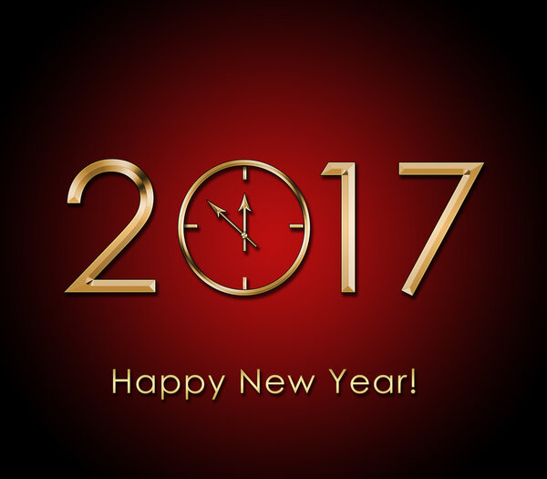 2017 Happy New Year background with gold clock