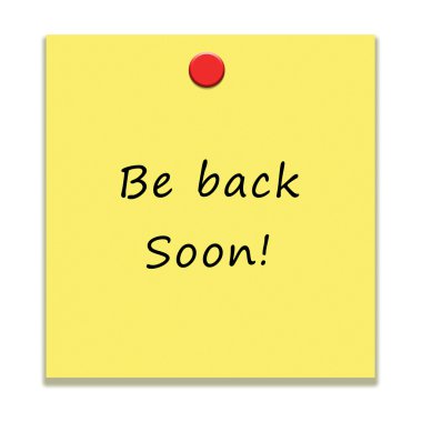 Yapışkan not iletisi (yakında) üzerinde beyaz izole