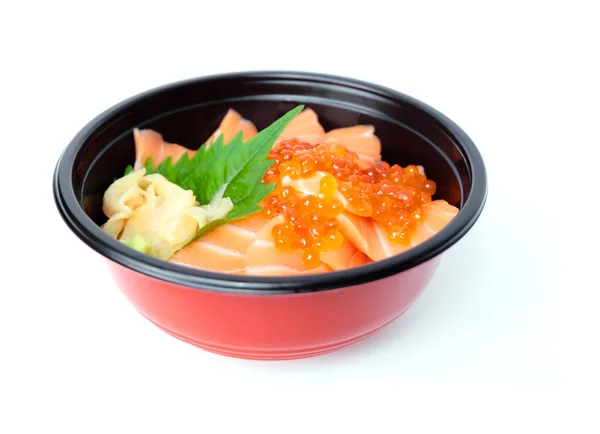 Salmão Donburi Com Ikura Genger Conserva Tigela Plástico — Fotografia de Stock