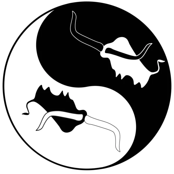 Año Nuevo Vector Año Nuevo Símbolo Toros Yin Yang Signo — Vector de stock