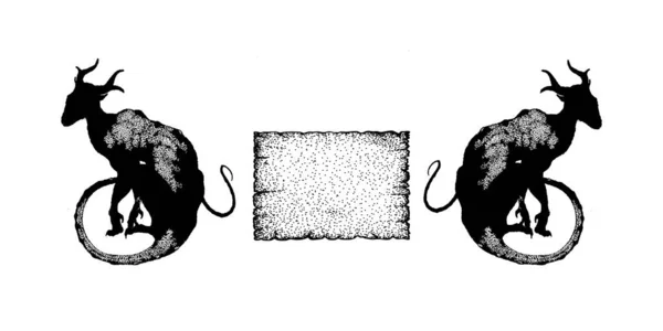 Libro vignetta due draghi vicino a un foglio di pergamena — Vettoriale Stock