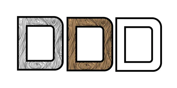 Holzbuchstabe D Farbe und schwarz-weiß — Stockvektor