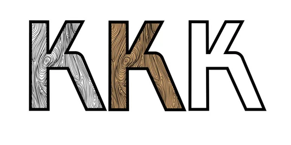 Legno alfabeto lettera K colore e bianco e nero — Vettoriale Stock